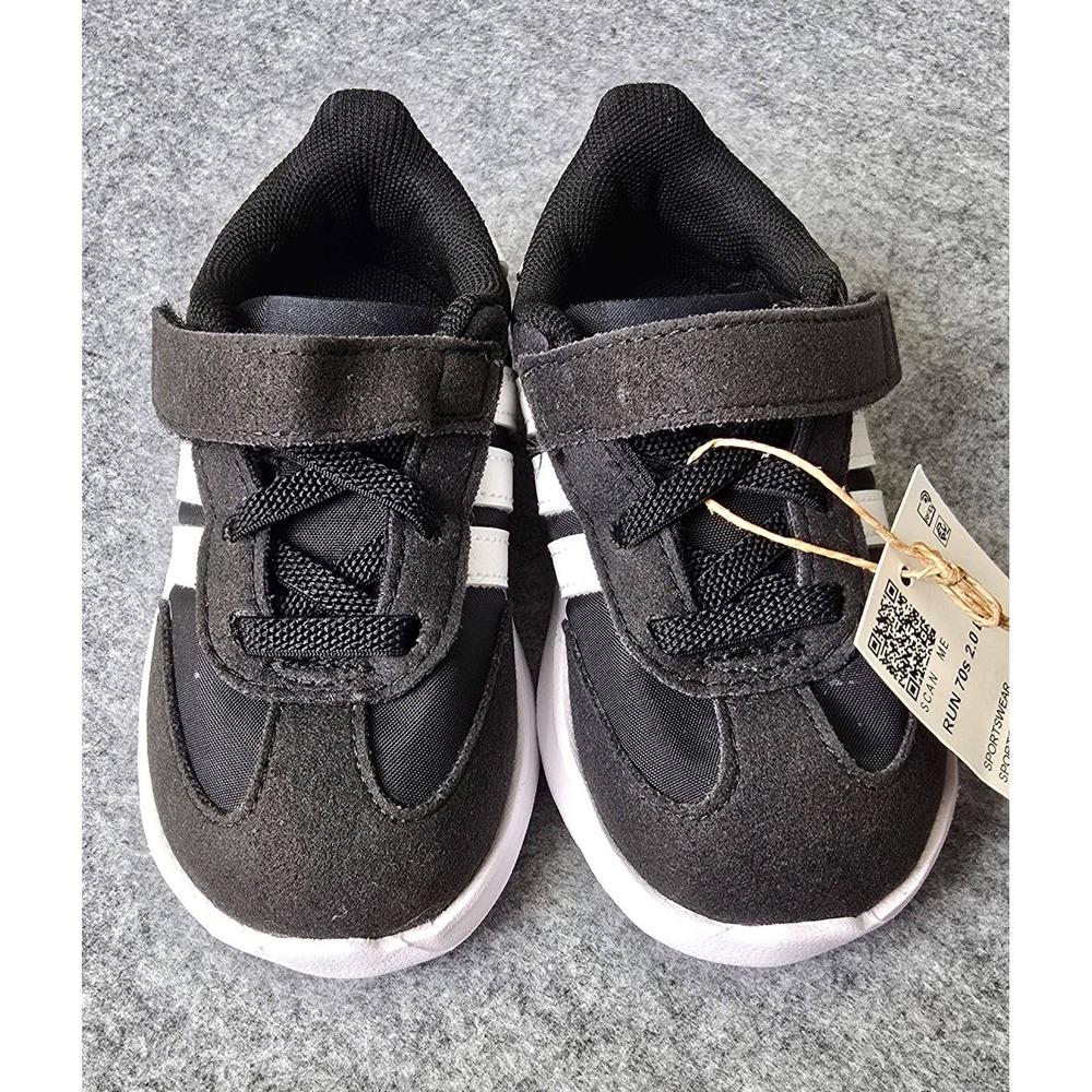 Adidas Run 70s 2.0 Shoes Toddler Size 5½K elastic laces NWOB Core black